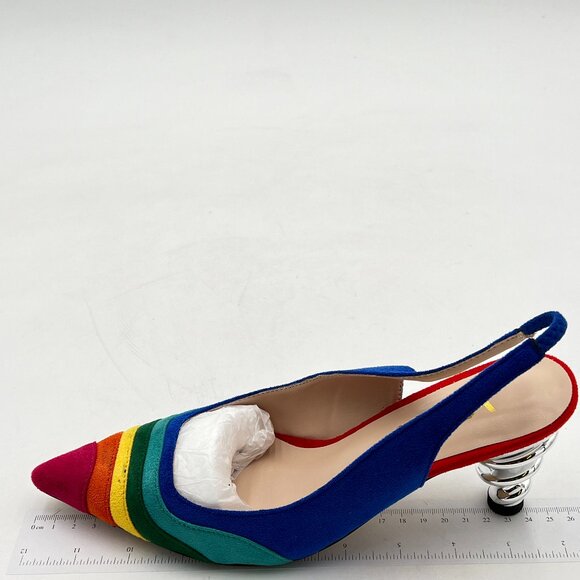 FOWT Rainbow Color Stripes Strange Spiral High Heel Pumps Pointed Toe Shoes - Picture 2 of 8